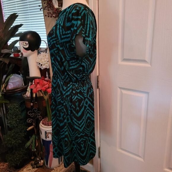 2 Bundle Ellen Tracy Dress Blue Green Black Medium Summer Cottagecore Summer - Picture 5 of 11